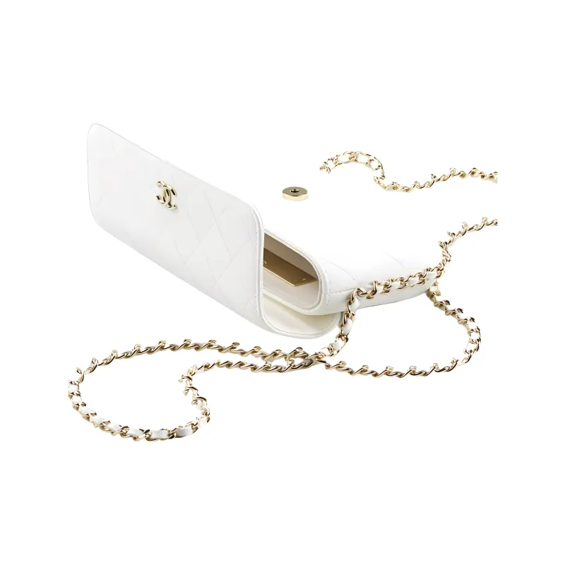 CHANEL Sheepskin Flap Bag, Cell Phone Pouch, Shoulder Bag, Crossbody Bag Women's White-2