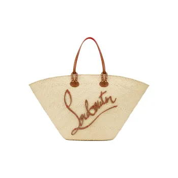 CL Raffia With Calfskin Tote Bag, Shopping Bag, Handbag Tubas Women's Natural Color