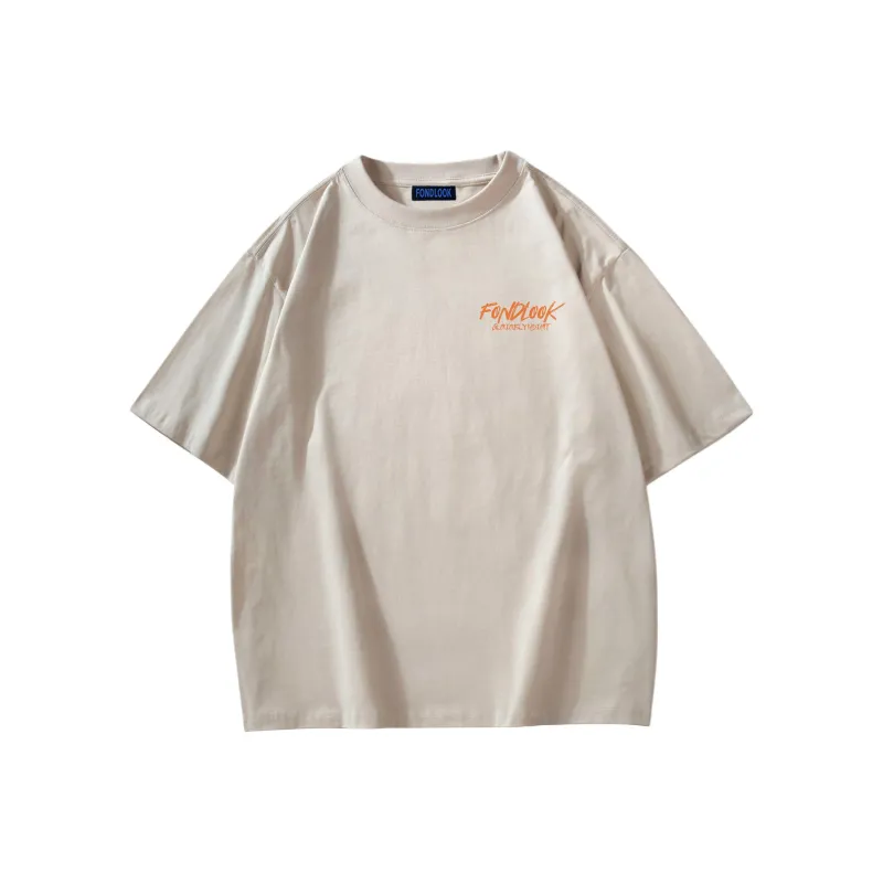 FONDLOOK T Shirts Unisex Light Beige Apricot-1