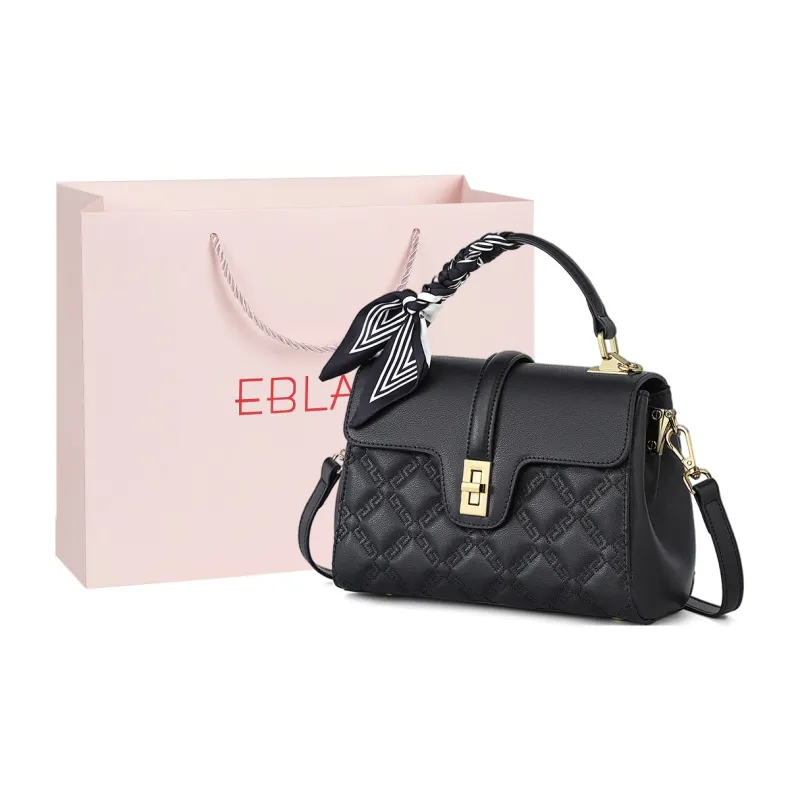 EBLAN Cow Leather Handbag, Shoulder Bag, Crossbody Bag Regular Women's Apricot/Black-5