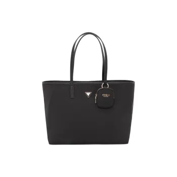 GUESS Fabric+Artificial Leather Tote Bag, Shopping Bag, Shoulder Bag Medium Size Women's Black