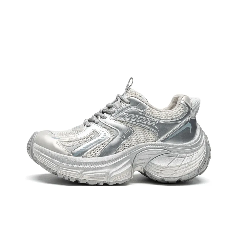 EXULL Q Slip Resistant, Breathable, Lightweight, Height Increasing Low Top Chunky Sneakers Women's Silver-0