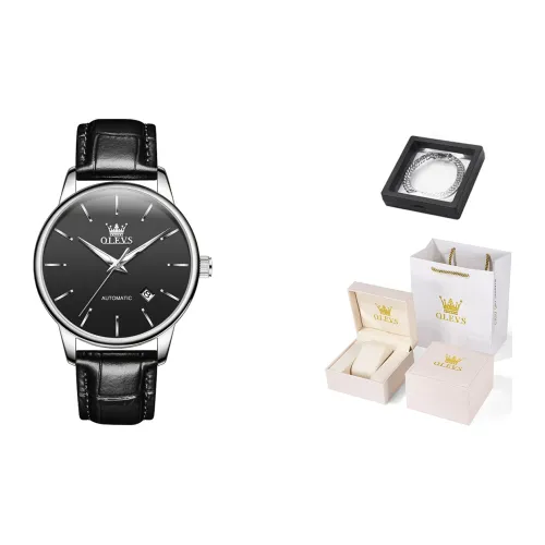 OLEVS Wisdom Series Mechanical Movement Leather Strap Watch Men's Watches Black Dial