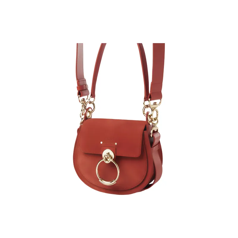 Chloe Tess Shiny Suede Calfskin Shoulder Bag Crossbody Bag Handbag Small Size Women's Orange-1