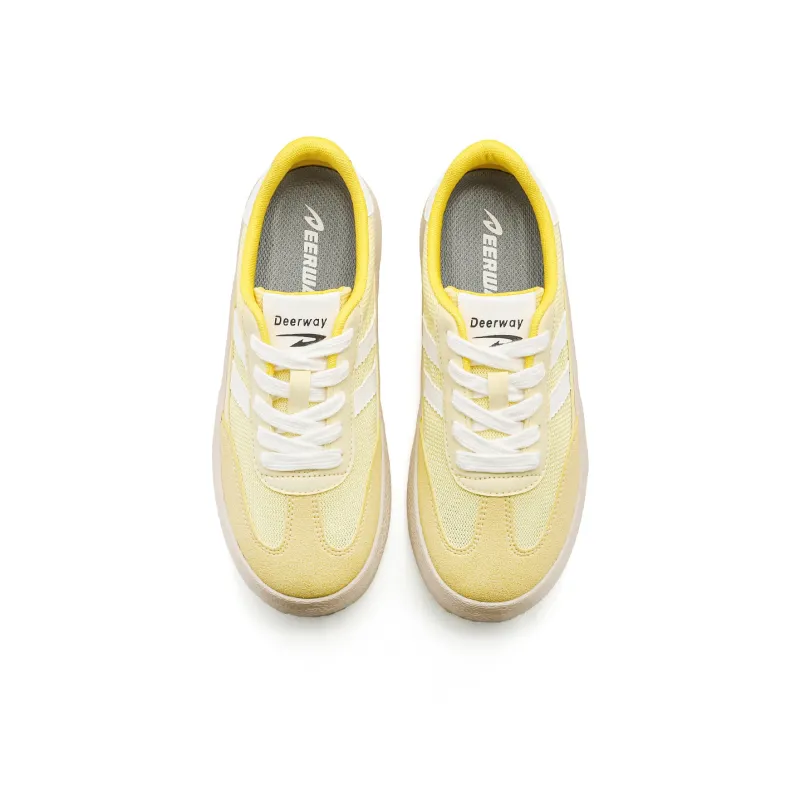 DEERWAY Height Increasing Abrasion Resistant Lightweight Breathable Slip Resistant Low Top Casual Shoes Women's Yellow-3