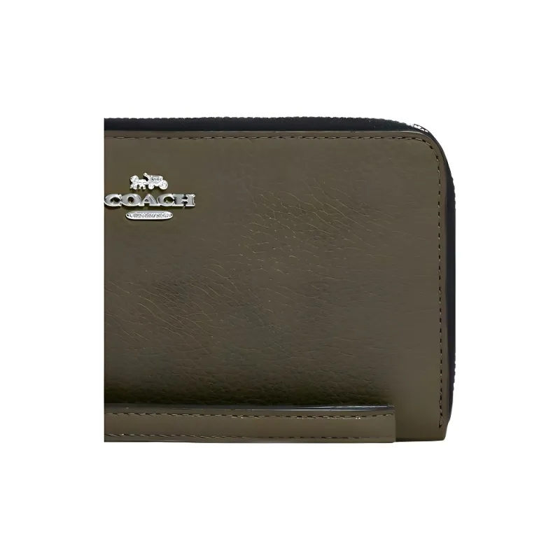 COACH Zip Around Pebbled Leather Wrist Bag Card Holder Wallet Women's Olive Brown-4