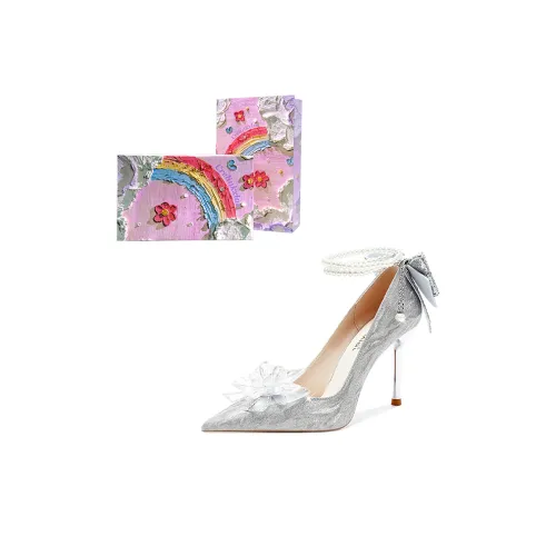 Crelinkxlat Valentine Rose Box Slim Heel High Heels Women's Silver