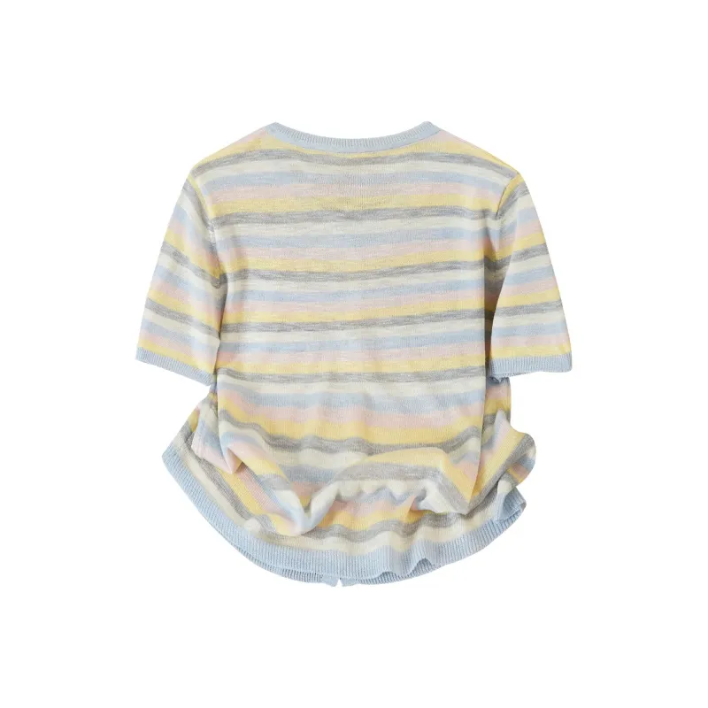 TOUCH Knitwear Women's Blue Collar Color Stripes-1