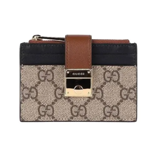 GUCCI GG Supreme Leather Card Holder Women's Beige & Ebony