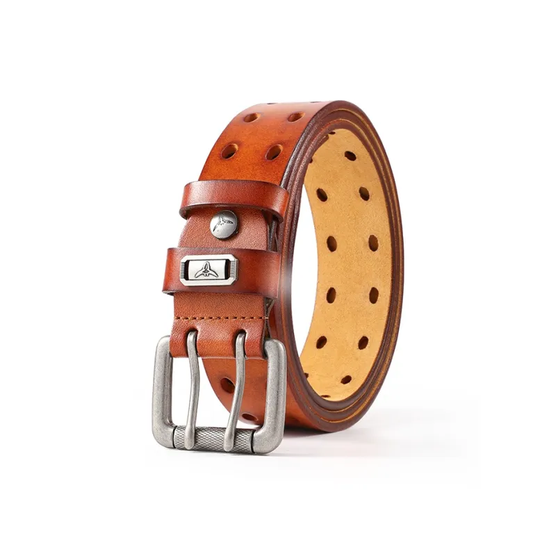 POLOMEISDO Top Grain Cow Leather Pin Buckle Belt Men's Width 3.8cm-0