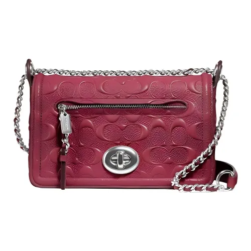 COACH Le Leather Shoulder Bag, Crossbody Bag Small Size Women's Hot Pink