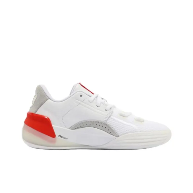 PUMA Clyde Hardwood Anti Slip Wear Resistant Low Top Basketball Shoes Unisex White Red-1