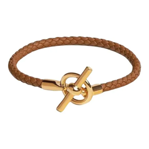 HERMES Calfskin, Gold Plated Bracelets Men's Brown