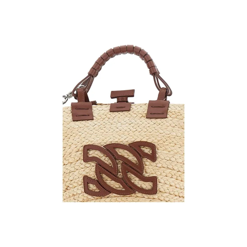 Casadei Natural Fiber With Calfskin Tote Bag, Shopping Bag, Shoulder Bag, Crossbody Bag, Handbag Women's Natural-2