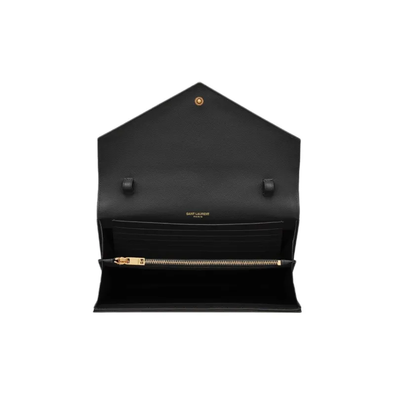 SAINT LAURENT CASSANDRE Calfskin Wallet, Crossbody Bag, Shoulder Bag Women's Black Gold-4