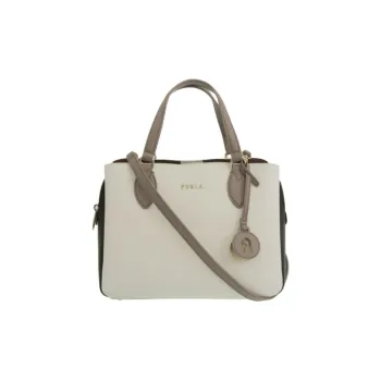 Furla Leather Tote Bag, Shopping Bag, Shoulder Bag, Handbag Trumpets Women's Talc & Black