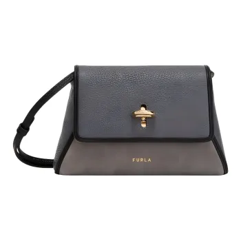 Furla Grained Leather Suede Shoulder Bag Crossbody Bag Mini Women's Earth Tone Taupe