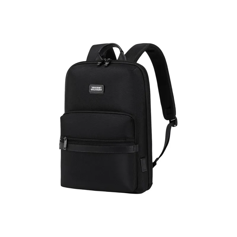 SWISS MILITARY Composite Fabric With Microfiber Synthetic Leather Backpack Men's Black-1