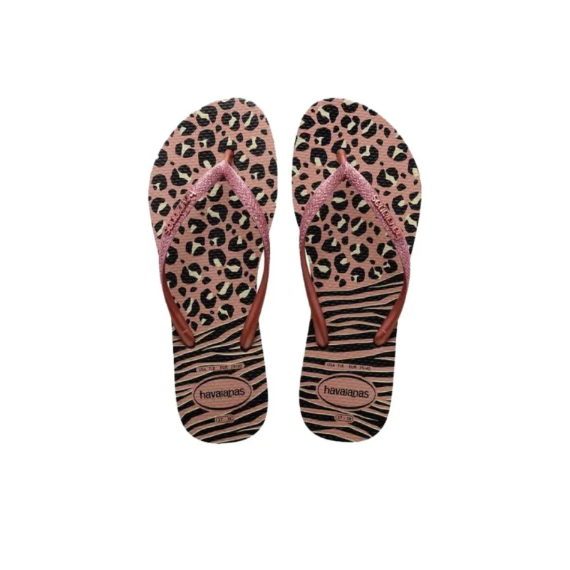 Havaianas Slim Animals Rubber Sole Abrasion Resistant Flip Flops Women's Black Pink-2