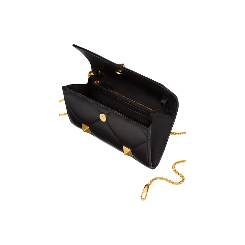 Valentino Roman Stud Lambskin Chain Wallet, Crossbody Bag, Shoulder Bag Women's Black-3