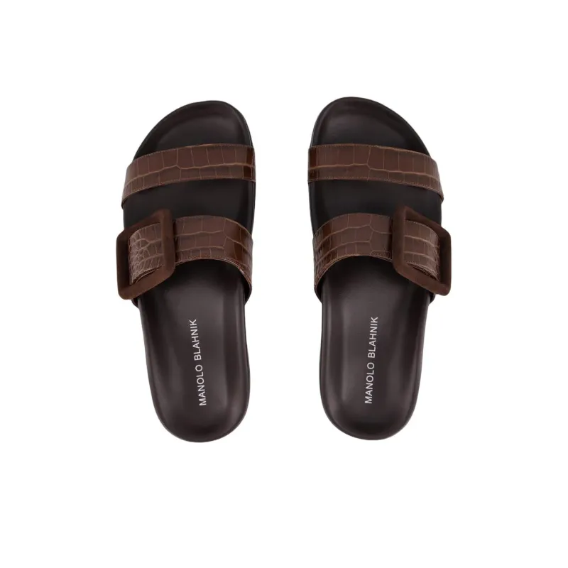 MANOLO BLAHNIK Slip Resistant Slide Slippers Women's Umber-4