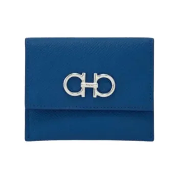 FERRAGAMO Calfskin Card Holder Regular Unisex Blue