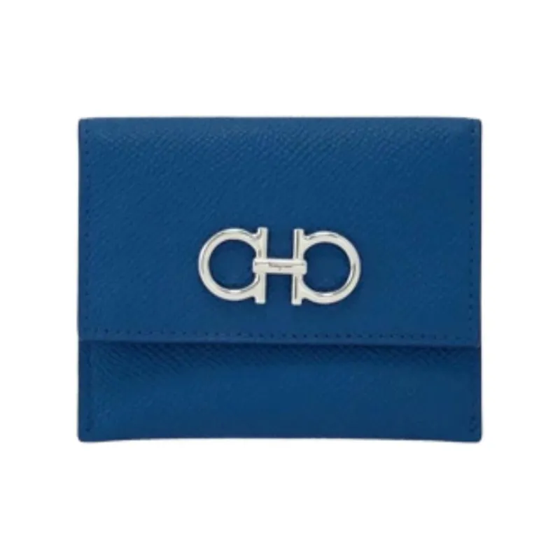 FERRAGAMO Calfskin Card Holder Regular Unisex Blue-0