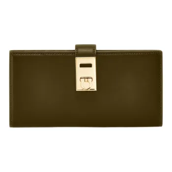 FERRAGAMO Hug Calfskin Wallet Women's Olive Green