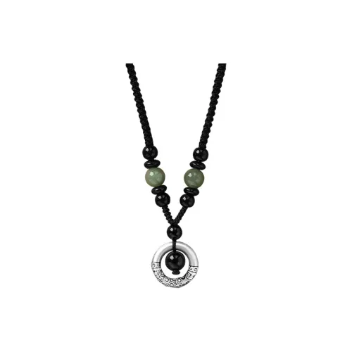 Hot Real Silver Building 999 Silver, Black Onyx Necklaces Unisex Black