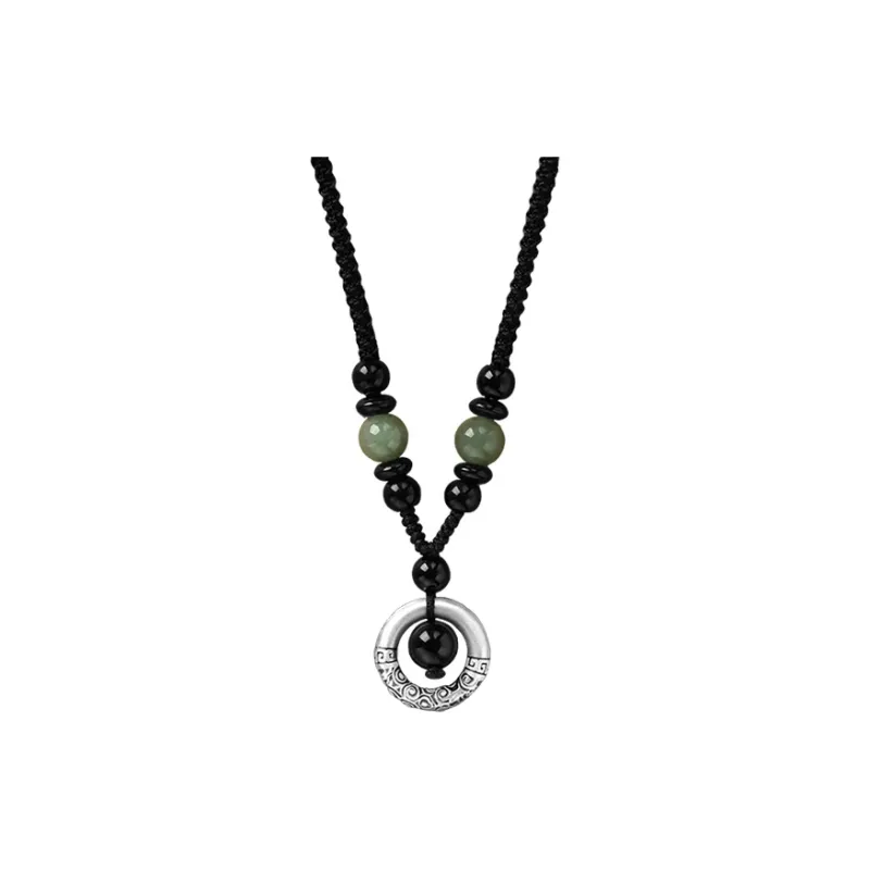 Hot Real Silver Building 999 Silver, Black Onyx Necklaces Unisex Black-0