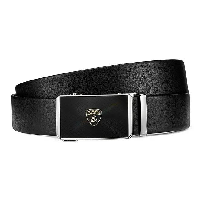 Automobili Lamborghini Cow Leather Belt, Fashion Casual, Premium Belt Men's Black Width 3.4cm Gift Box Set-5