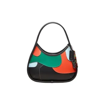 COACH Ergo Leather Handbag Medium Size Women's Black & Multicolor