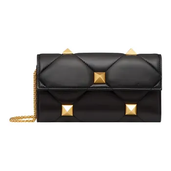 Valentino Roman Stud Lambskin Chain Wallet, Shoulder Bag, Crossbody Bag Regular Women's Black