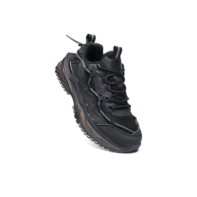 OUBT Shock Absorbers Slip Resistant Breathable Low Top Chunky Sneakers Men's Black-3