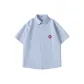 [Short-Sleeved Stripes Shirt]Blue White Stripes (Skier Chest Logo)