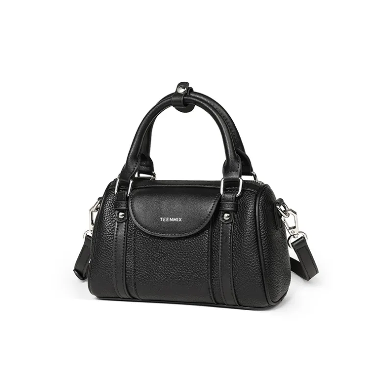 Teenmix Cow Leather With Synthetic Leather Shoulder Bag, Handbag Women's Black & Ecru & Brown-1