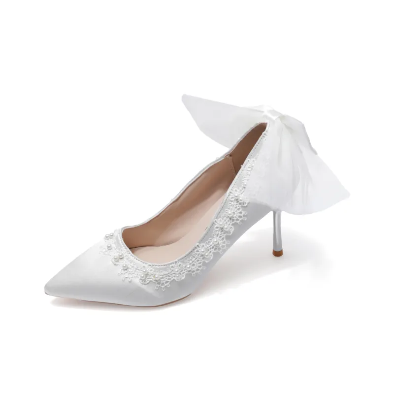 Be Good Slim Heel High Heels 6cm 8cm Women's White-1