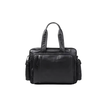 PESASRIE Top Grain Cow Leather Handbag Briefcase Men's Black