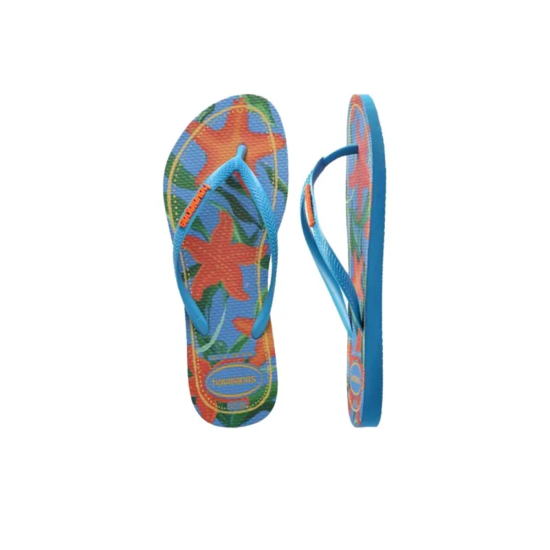 Havaianas Rubber Sole Abrasion Resistant Flip Flops Women's Blue-3