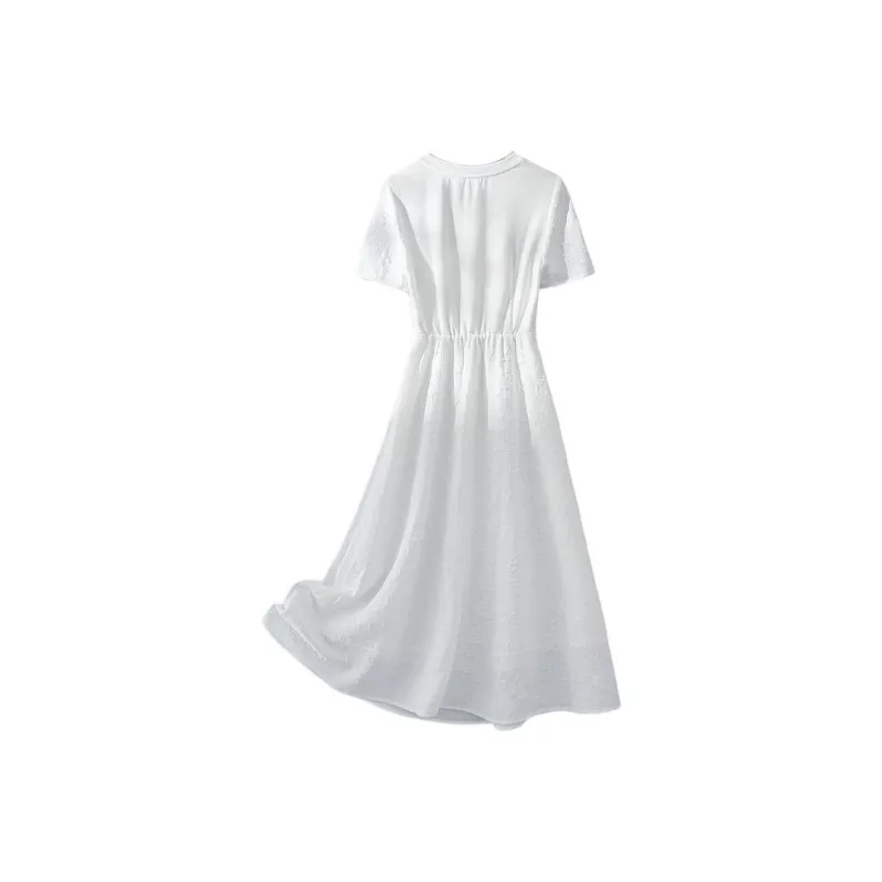 IHIMI Short Sleeved Dress Women's Simple White-1