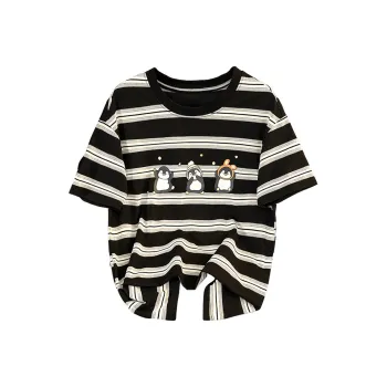 TOUCH T Shirts Women's Black Rice Stripes