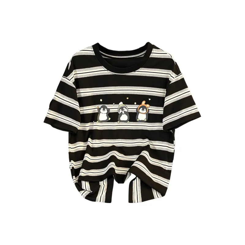 TOUCH T Shirts Women's Black Rice Stripes-0