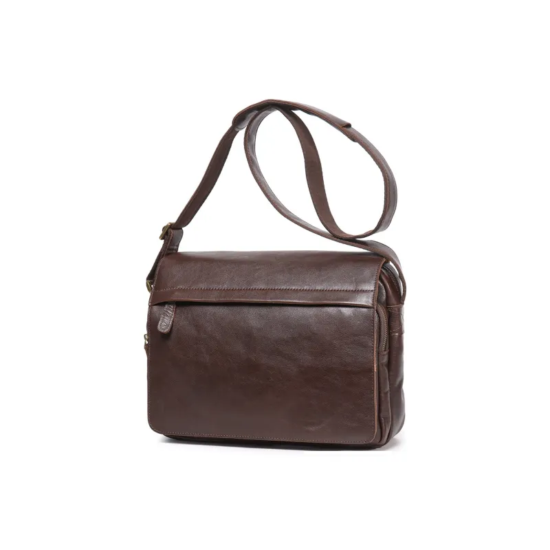 LARTIGENT Cow Leather Messenger Bag, Crossbody Bag Men's Dark Coffee-0