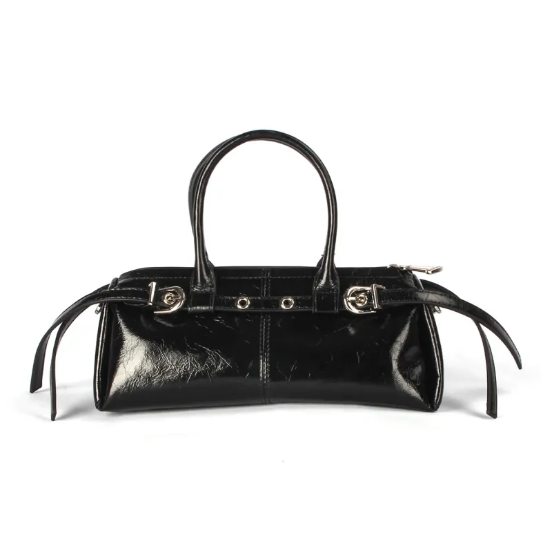 AQUASCUTUM Top Grain Cow Leather Boston Bag, Shoulder Bag, Crossbody Bag, Handbag Regular Women's Black-2