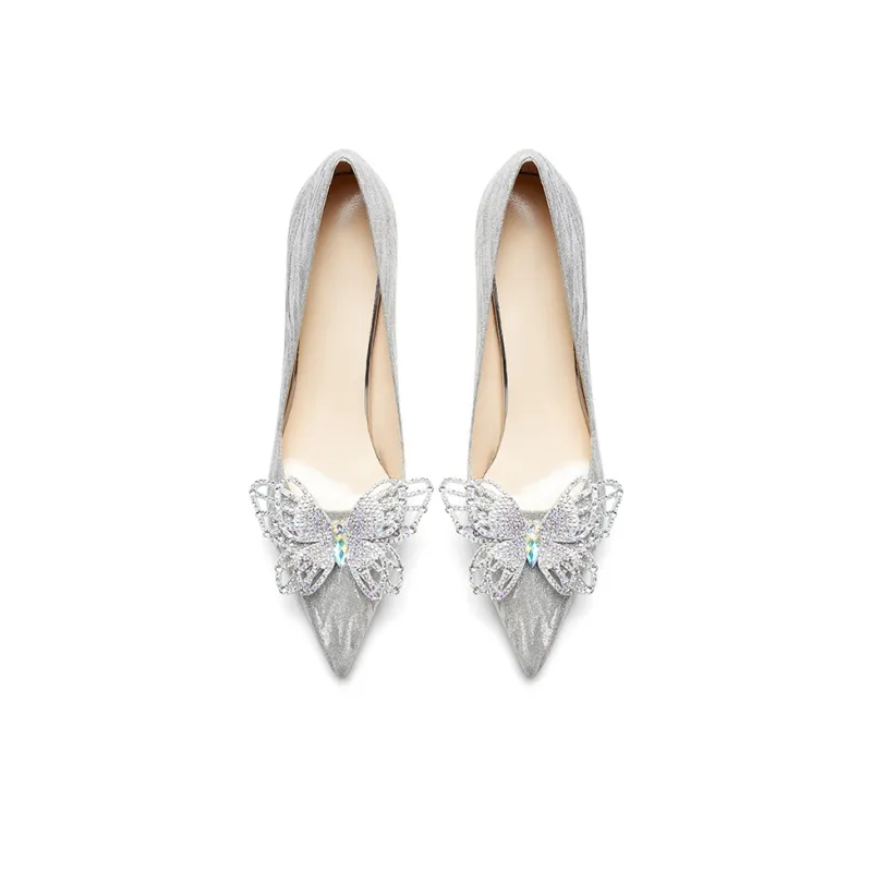 Crelinkxlat French Fairy Princess High Heels Women's Silver-11