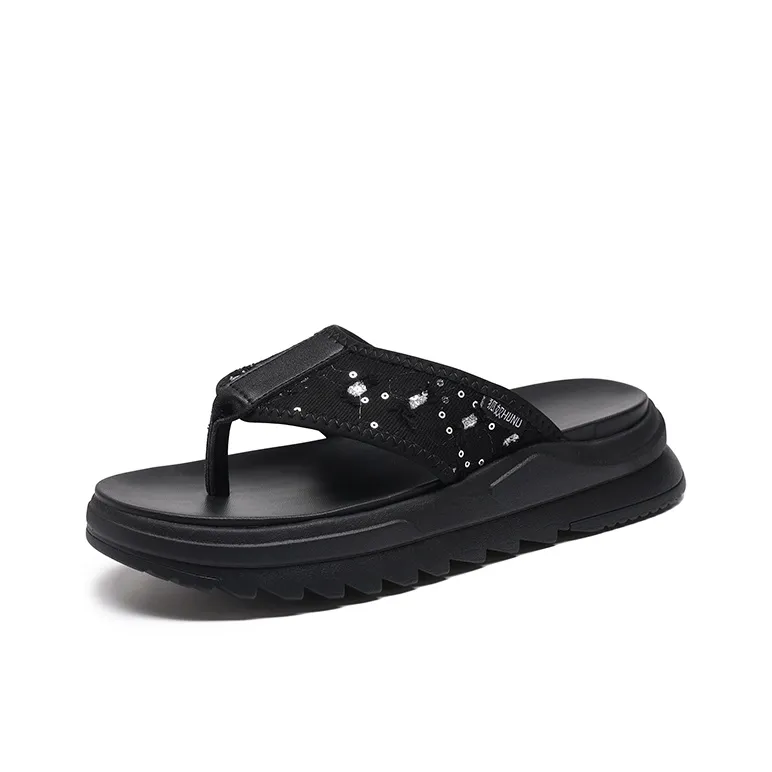 HUNU Slip Resistant Quick Dry Abrasion Resistant Flip Flops Men's Black-1