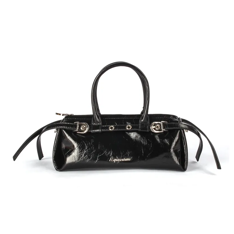 AQUASCUTUM Top Grain Cow Leather Boston Bag, Shoulder Bag, Crossbody Bag, Handbag Regular Women's Black-0