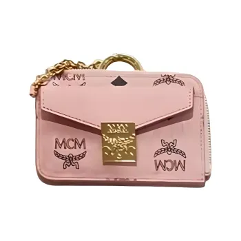 MCM Tracy Visetos Natural Nappa Leather Card Clip Card Holder Mini Women's Pink