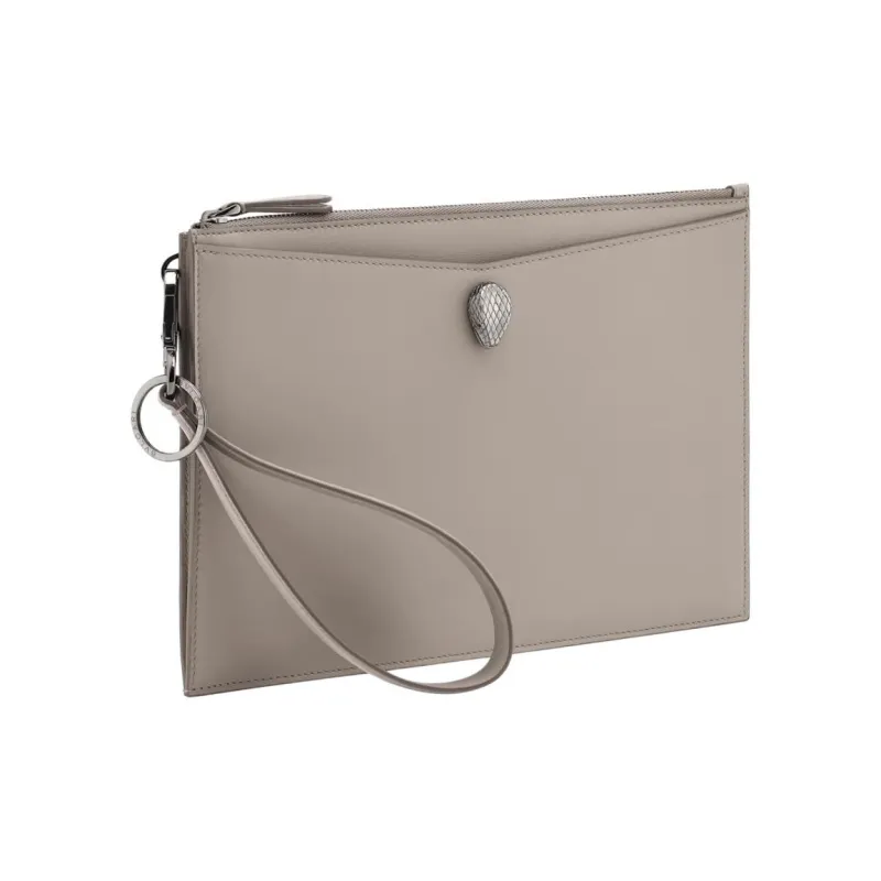 BVLGARI Serpenti Forever Cow Leather Clutch Women's Gray-1