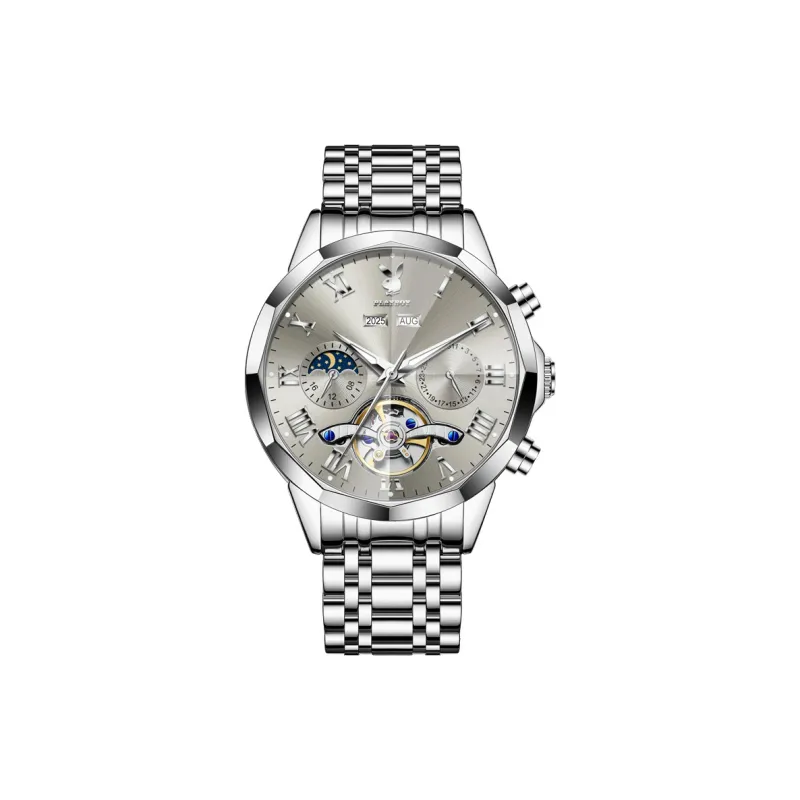 Playboy Explorer Collection Mechanical Movement Stainless Steel Watchband Watch Men's Watches Black Dial-11
